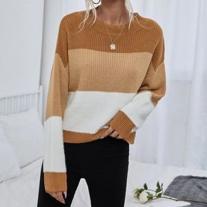 Color block drop shoulder cozy sweater